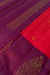 Bright Red Kanjivaram Saree with Wine Pallu - MIRASILKS Bright Red Kanjivaram Saree with Wine Pallu